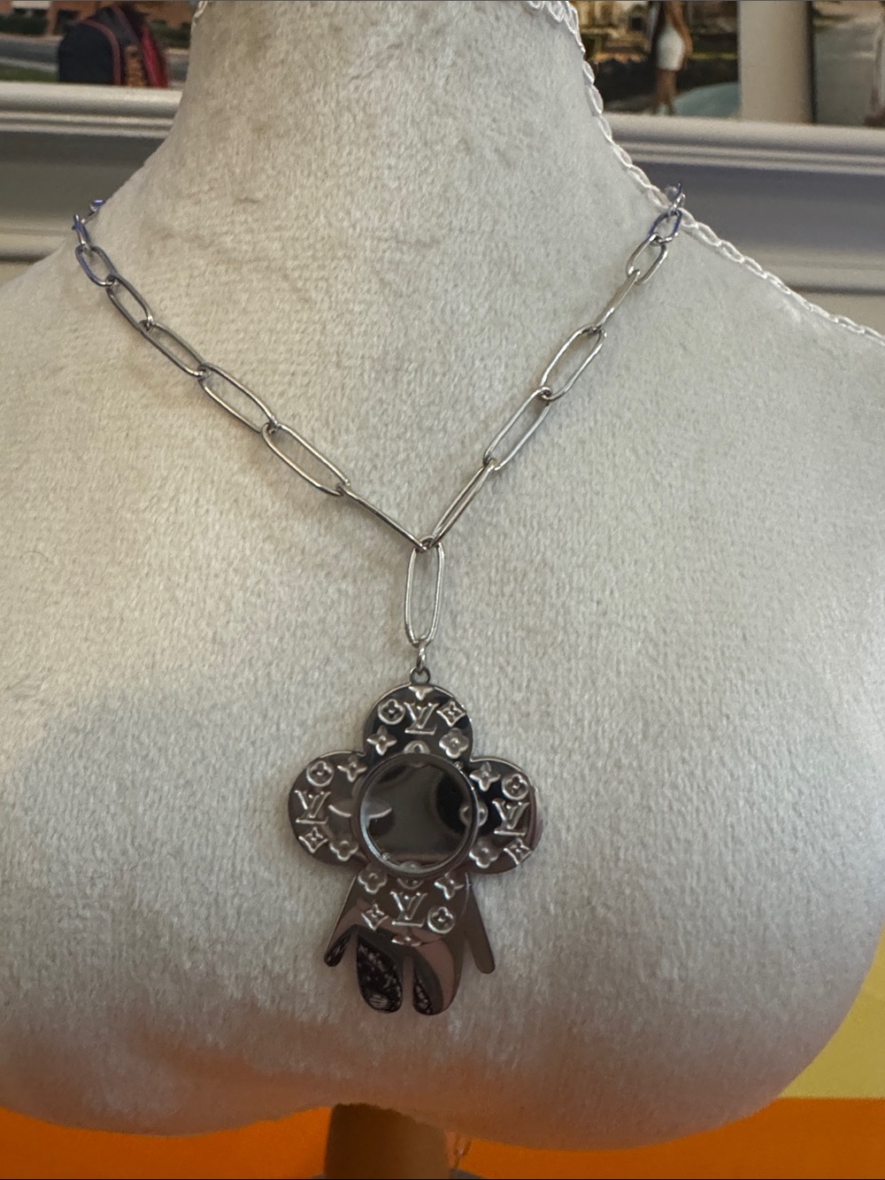 Silver Floral Monogram Pendant Necklace